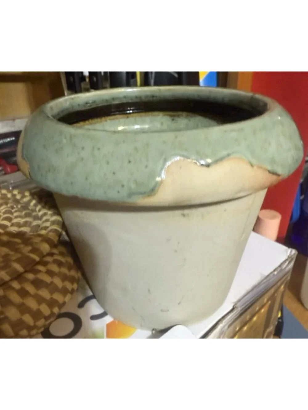 Adorable Cow Bull Green Glaze Pottery Planter